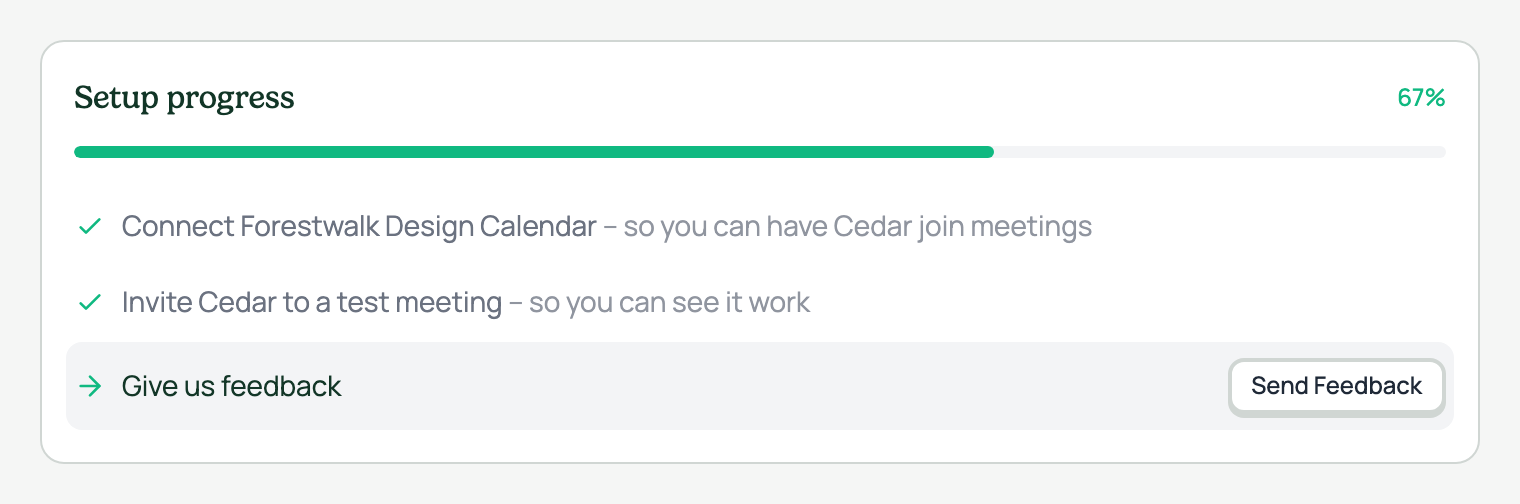 After · Setup checklist, Send Feedback step (xs)