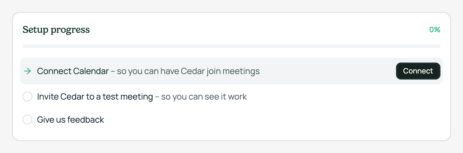 Before · Setup checklist, Connect action (xs)